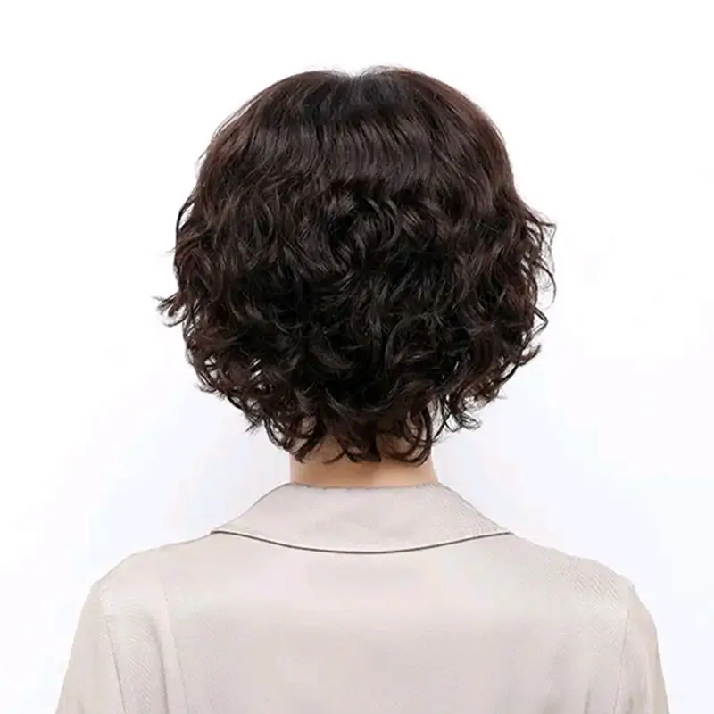 bộ tóc giả nguyên đầu trung niên ngắn xoăn đuôi