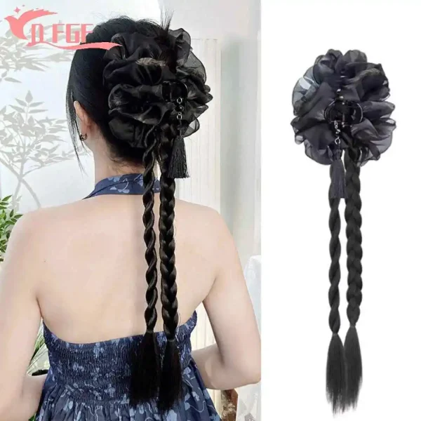 kẹp ngoạm tóc giả tết bím gắn nơ
