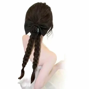 kẹp ngoạm tóc giả tết bím gắn nơ