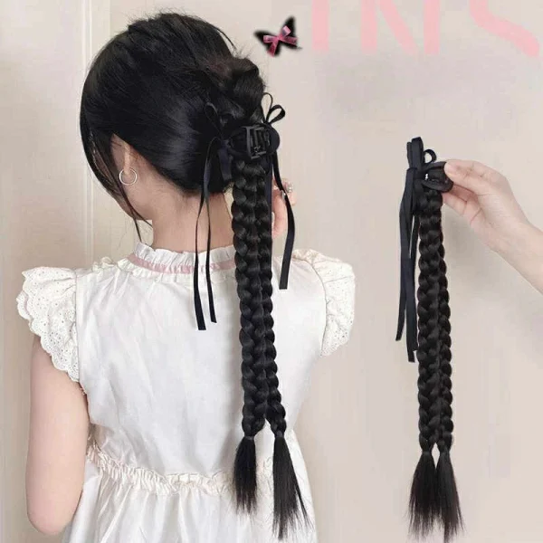 kẹp ngoạm tóc giả tết bím gắn nơ tua rua