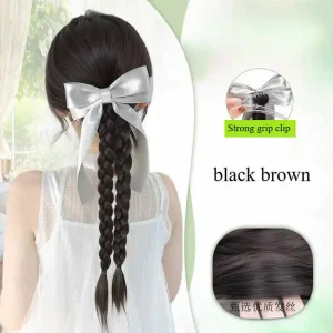kẹp tóc giả tết bím gắn nơ