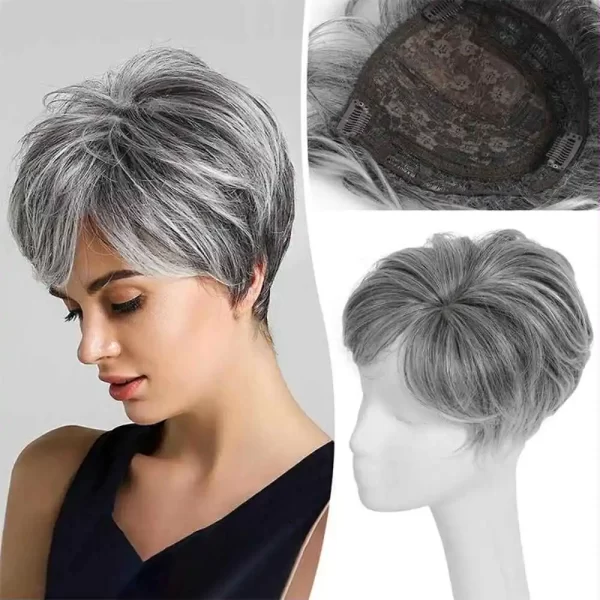 tóc giả che hói phủ bạc màu muối tiêu
