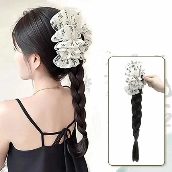tóc giả ngoạm đuôi tết sam gắn nơ