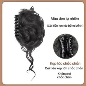 kẹp tóc búi giả nụ hoa tua rua màu đen