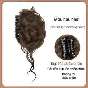 kẹp tóc búi giả nụ hoa màu nâu vàng