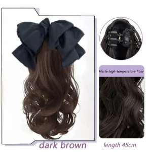 tóc giả ngoạm xoăn có gắn nơ 45cm màu nâu đỏ