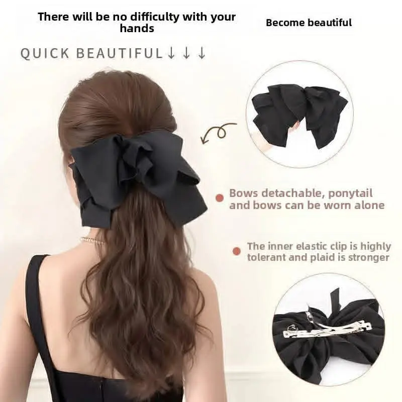 tóc giả ngoạm đuôi xoăn ngắn có gắn nơ