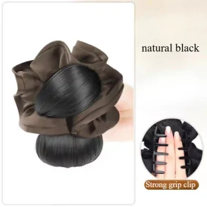 kẹp tóc búi giả nơ màu đen tự nhiên